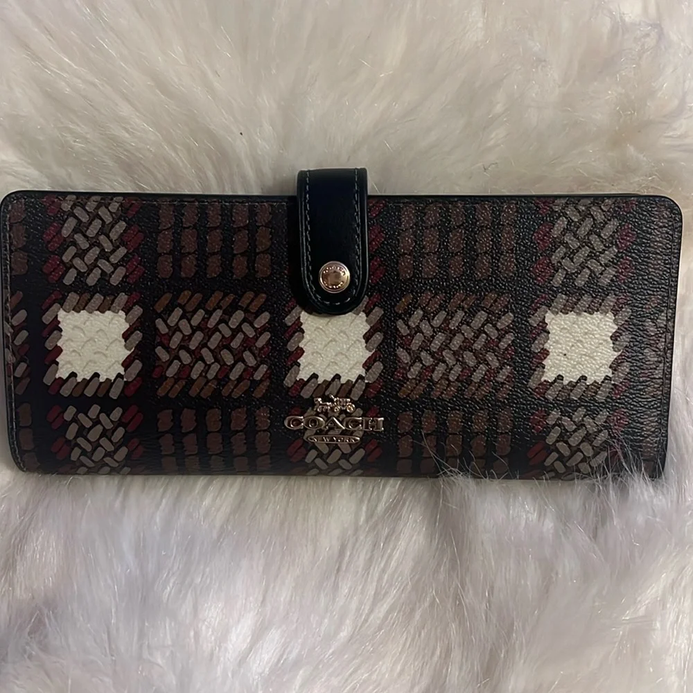 Coach Slim Wallet With Brushed Plaid Print